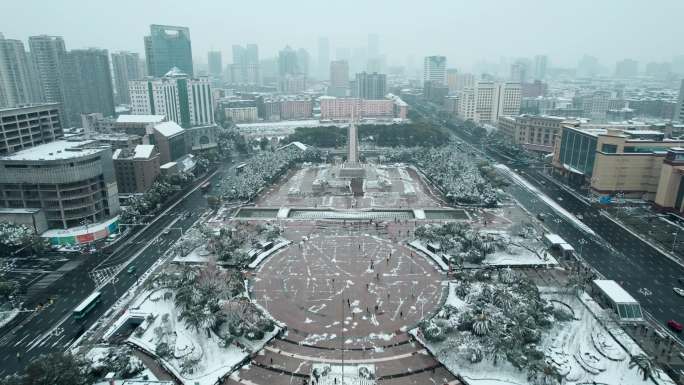 江西南昌八一广场雪景航拍