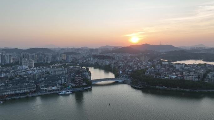 惠州合江楼航拍夕阳下的东江古城区旅游景点