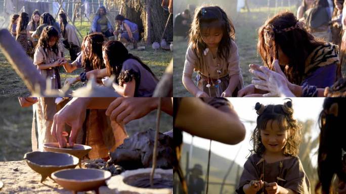 上古部落古人原始人制作陶器陶罐陶瓷碗