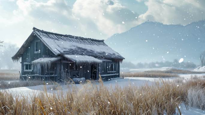 雪中的草屋