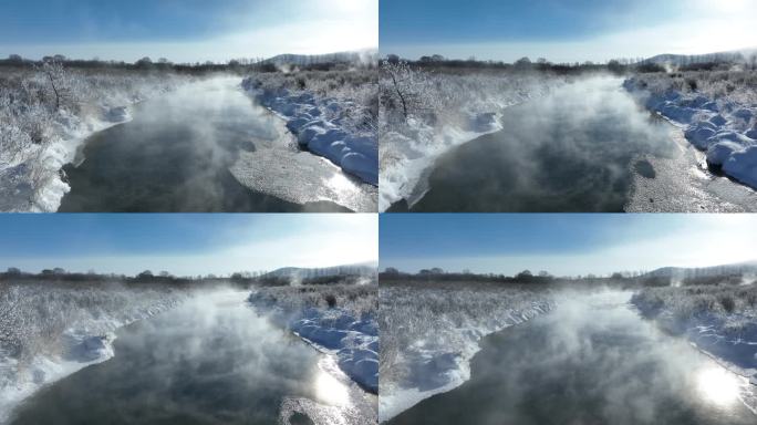 大寒时节的扎敦河湿地不冻河冷雾缭绕