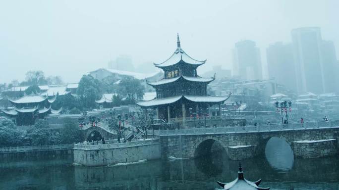 贵阳甲秀楼下雪甲秀楼下雪下雪贵阳甲秀楼