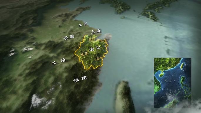 4K浙江地图地形图AE模板