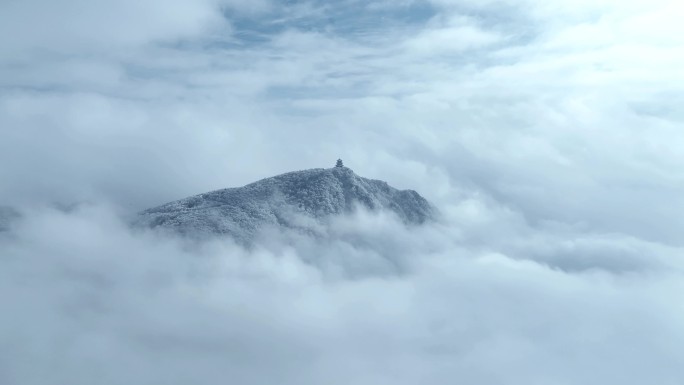 航拍陕西汉中龙头山雪景云海-23