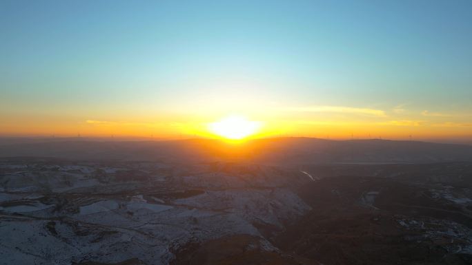 黄土地 航拍 北方农村 夕阳落日航拍