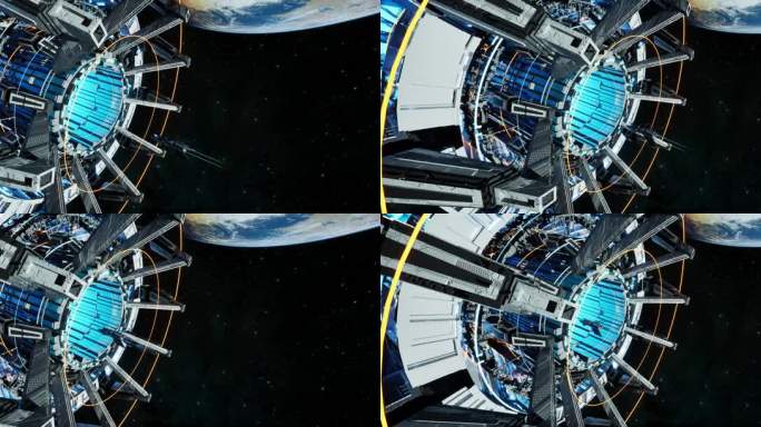 4K写实电影级未来科技空间站科幻飞船飞行