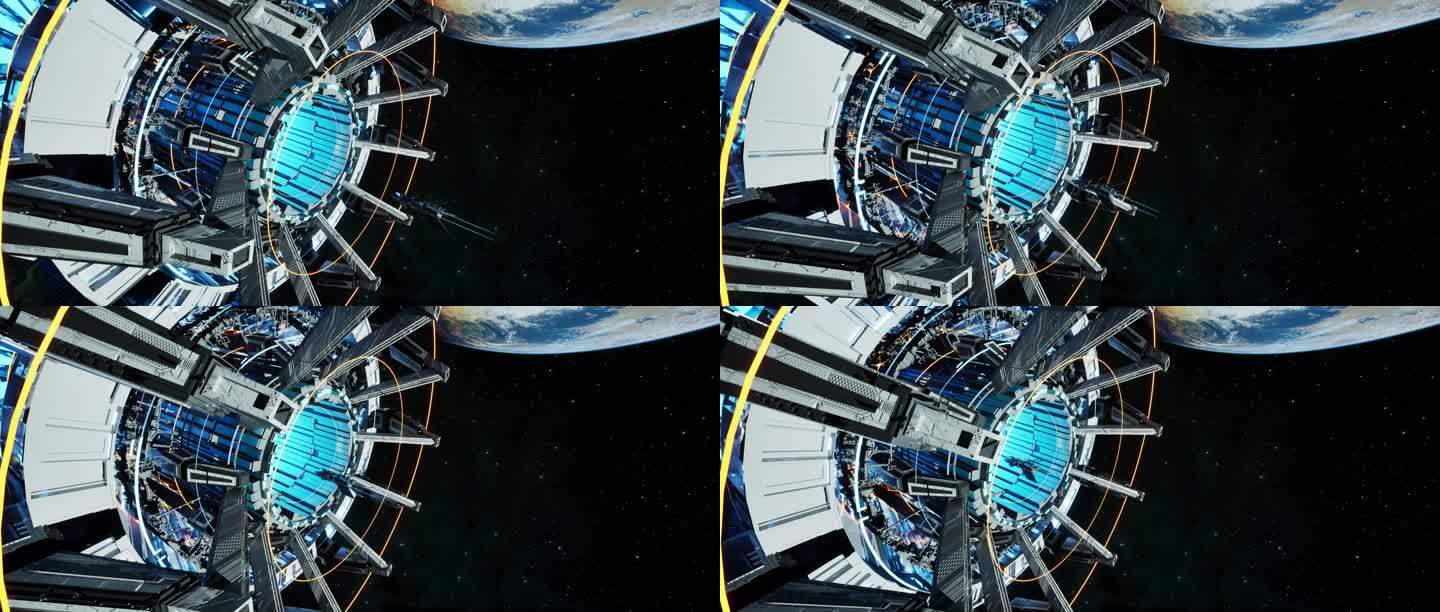 4K写实电影级未来科技空间站科幻飞船飞行