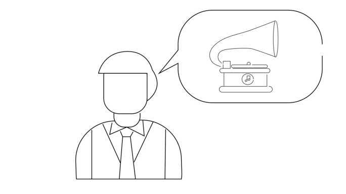 一个人和一台电唱机的动画草图