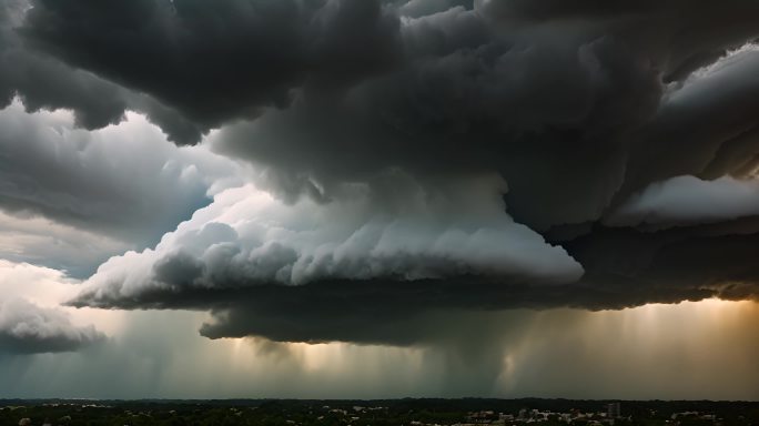 积雨云遮天蔽日云层透光空境云翻滚