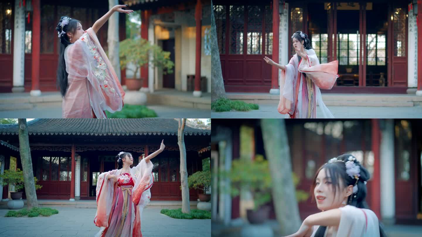 中国意境美女、古风舞蹈中国舞汉服舞蹈园林