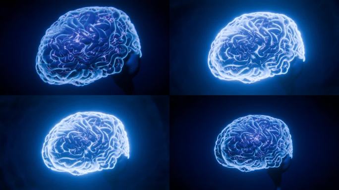 人工智能大脑动画，以神经连接的效果，以流动的光的形式传达信息。利用人工智能作为超级大脑的概念。三维渲