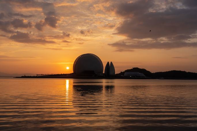 珠海日出日月贝城市风光海大湾区