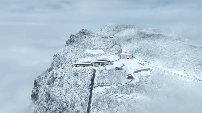 航拍陕西汉中龙头山雪景云海-31