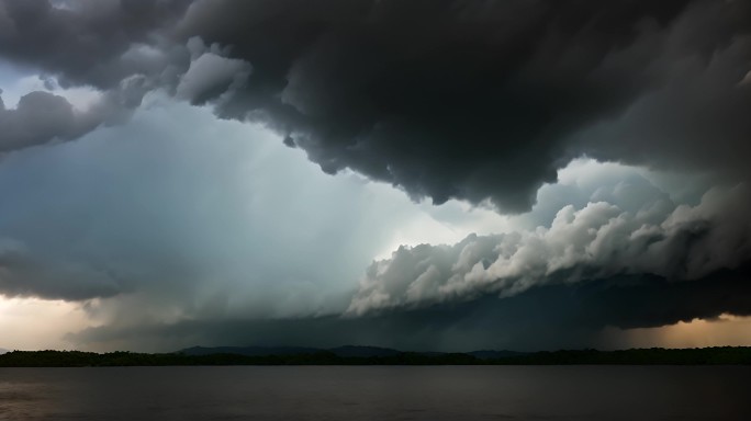 积雨云遮天蔽日云层透光空境云翻滚