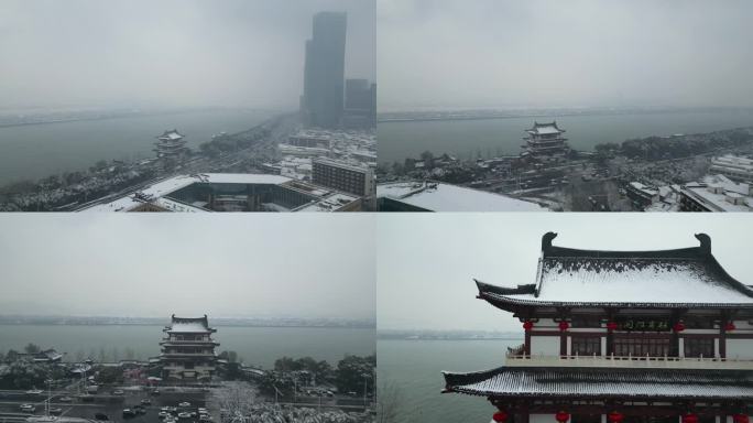 4K航拍长沙雪景杜甫江阁雪景7