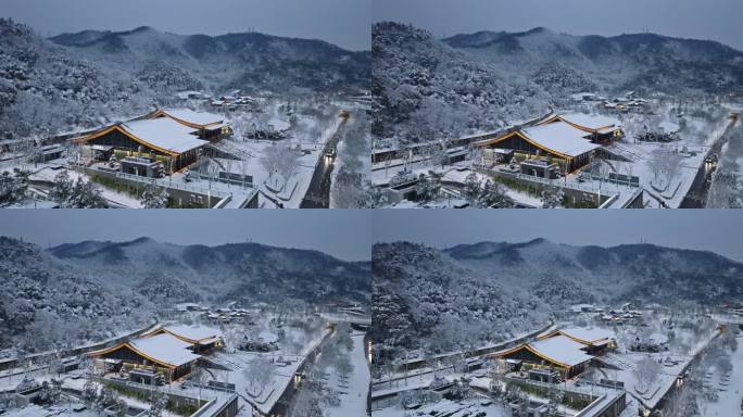 4k长沙岳麓山西大门雪景航拍