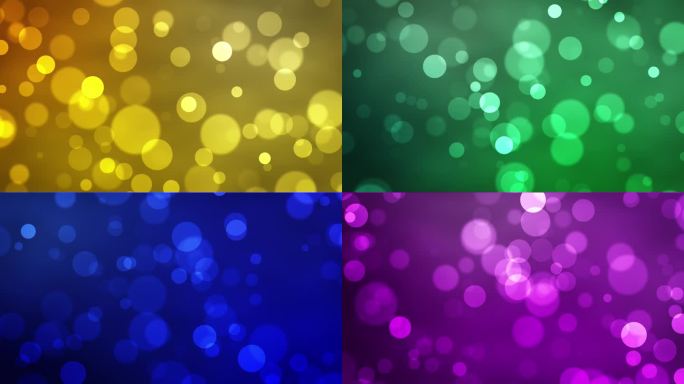 彩色发光散景粒子动画。多色背景与切换之间的各种颜色的色轮。红色、橙色、黄色、绿色、浅蓝色、蓝紫色和粉
