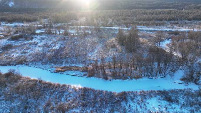 呼伦贝尔冬季雪野湿地丛林风景