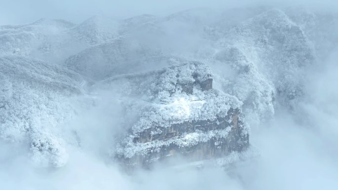 航拍陕西汉中龙头山雪景云海-46