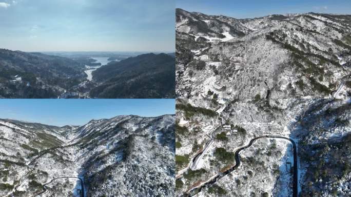 南昌湾里梅岭森林公园山上初下雪晴天航拍