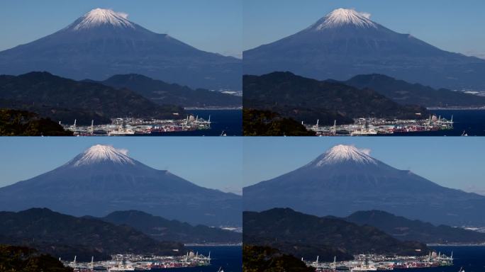 从山上看富士山和静冈海