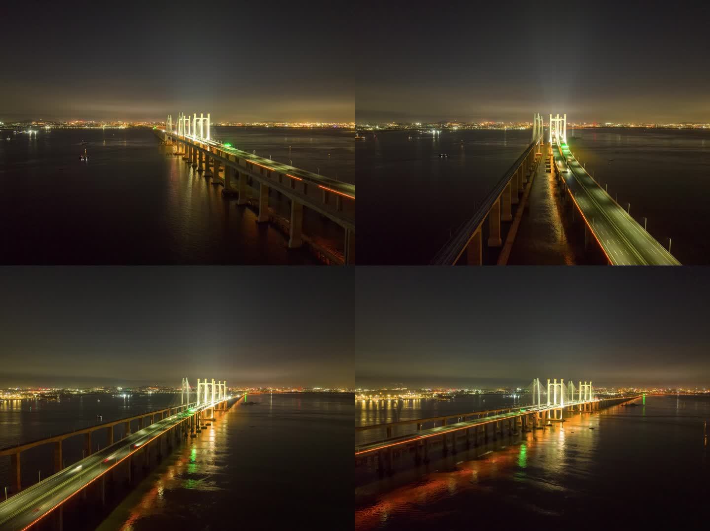 泉州湾跨海大桥夜晚夜景车辆飞驰环绕延时