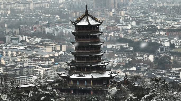 航拍成都都江堰雪景