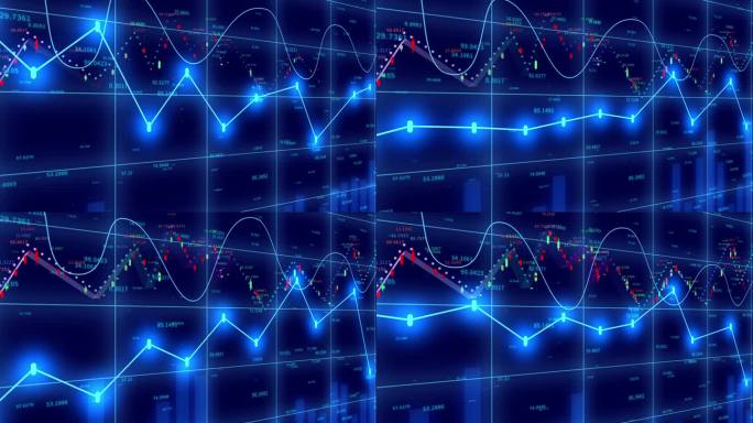 4K金融股票图，商业科技数据趋势hud图，经济节点线。