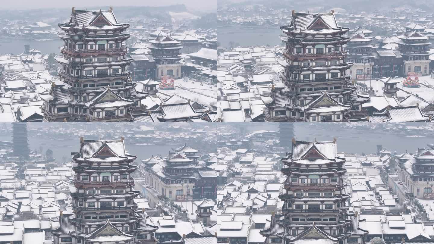 长沙铜官窑古镇航拍雪景