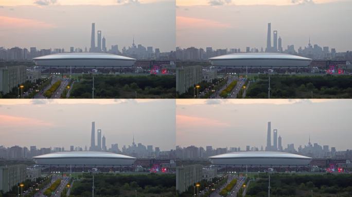 浦东足球场 体育 建筑 上海 航拍 夜景