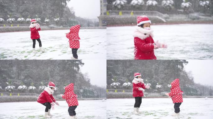 小朋友堆雪人打雪仗嬉戏