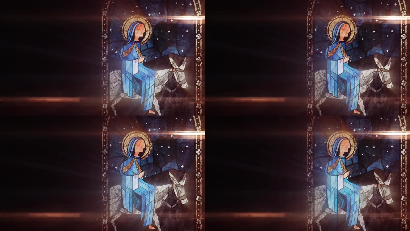 基督教堂玻璃画 圣母骑驴
