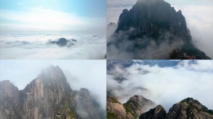 黄山风景区壮观云海航拍延时风景视频素材