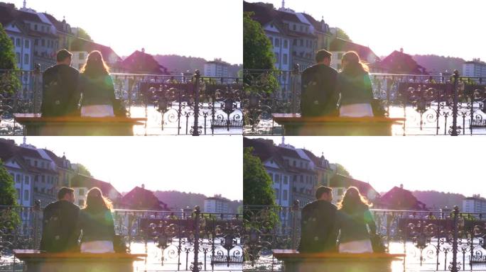 瑞士卢塞恩河畔恋人约会