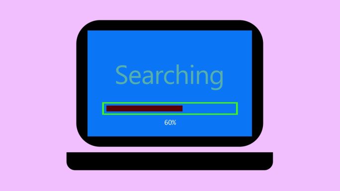 笔记本电脑与搜索在屏幕上的进度条动画绿色背景。