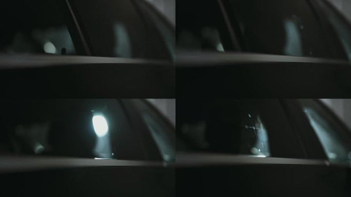 特写镜头盘闪亮的反光表面的一个全新的车窗镜头光晕与散景