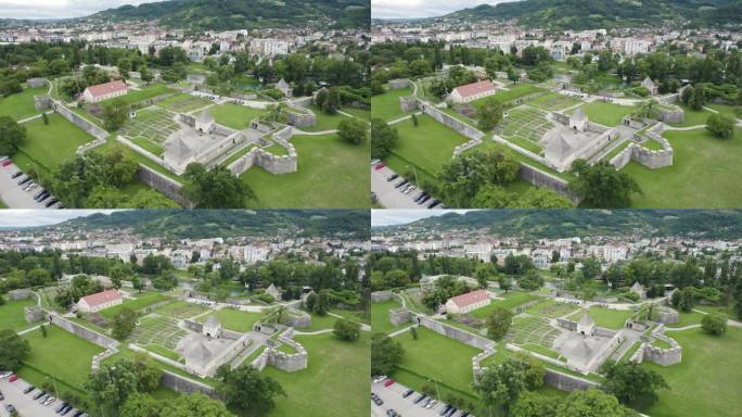 在波斯尼亚和黑塞哥维那的巴尼亚卢卡历史保存景点的卡斯特尔要塞鸟瞰图