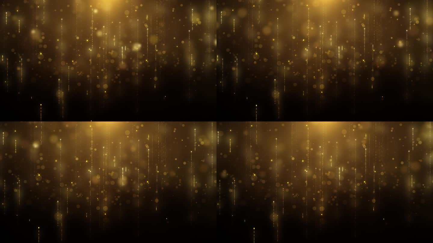 闪闪发光的黄金颗粒背景问候圣诞快乐镜头耀斑闪耀光。抽象直线与散景新年节日4K运动循环