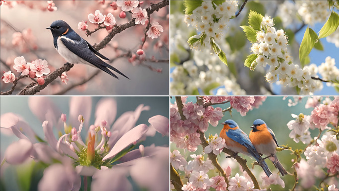 春天的花和鸟