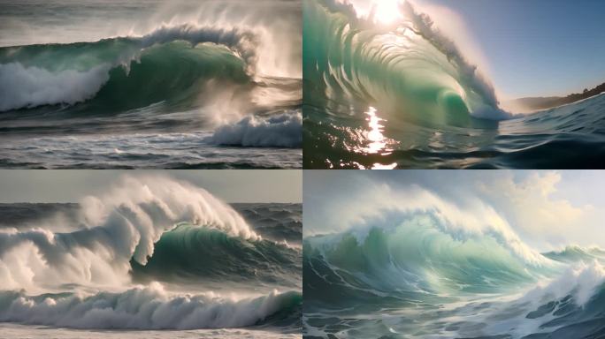 海浪波涛汹涌大海浪花巨浪视频素材