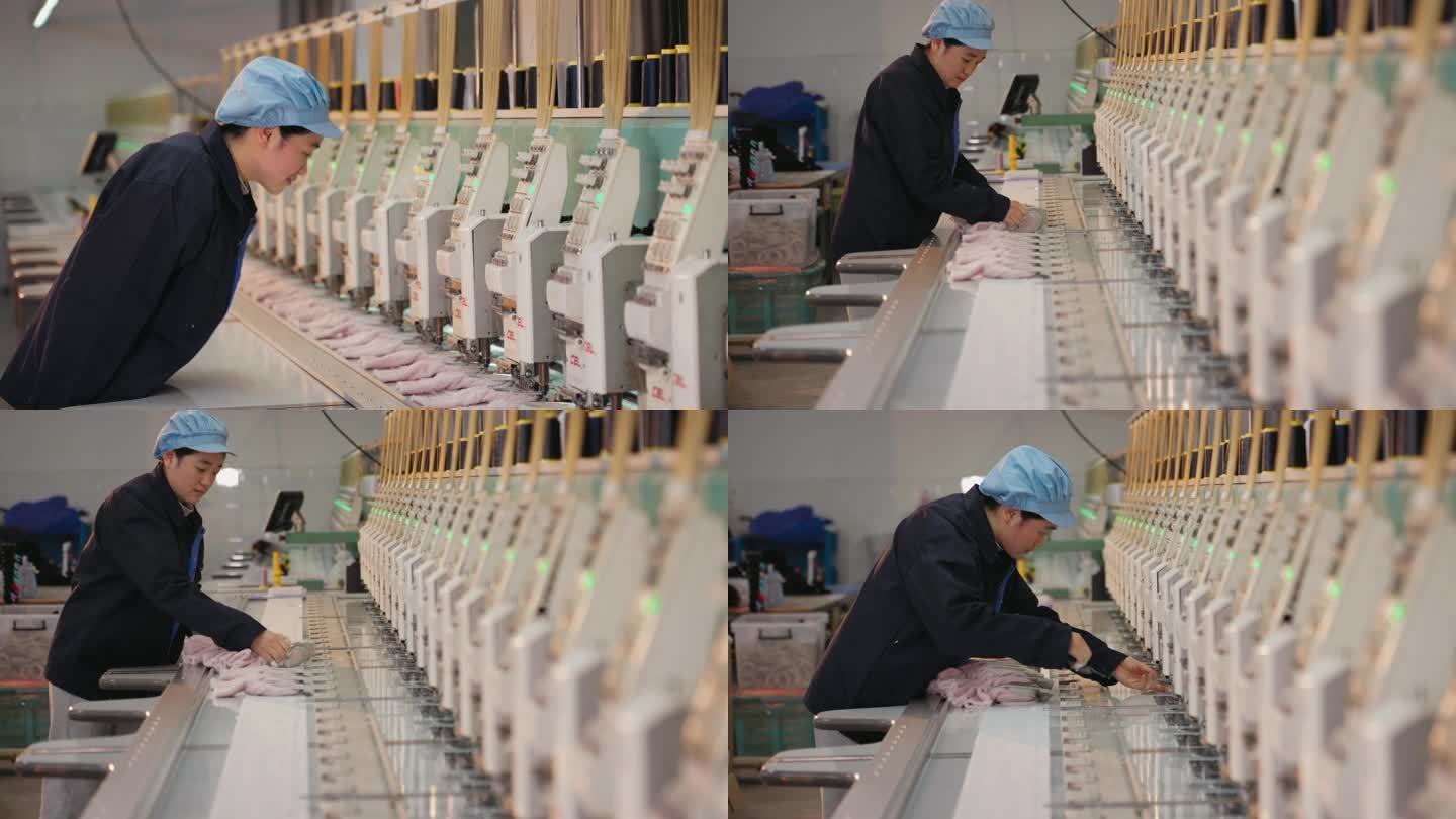 自动化 工厂生产袜子 女工人 袜子刺绣