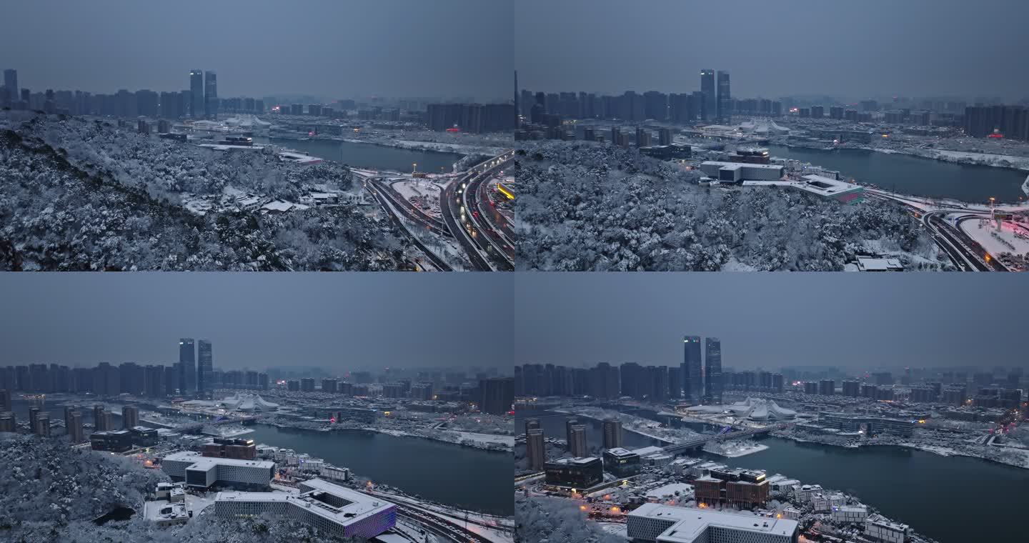 4k长沙梅溪湖大雪后夜景航拍