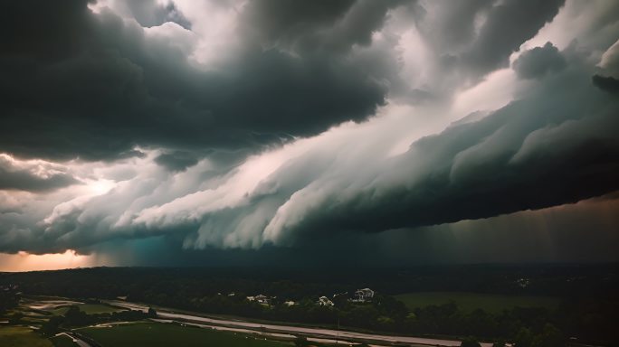 积雨云遮天蔽日云层透光空境云翻滚