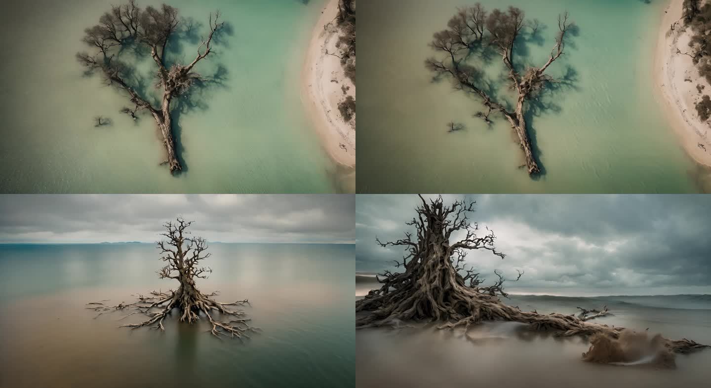 水里枯死的树木枝干概念视频