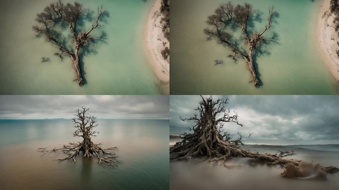 水里枯死的树木枝干概念视频