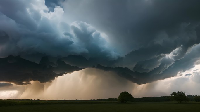 积雨云遮天蔽日云层透光空境云翻滚