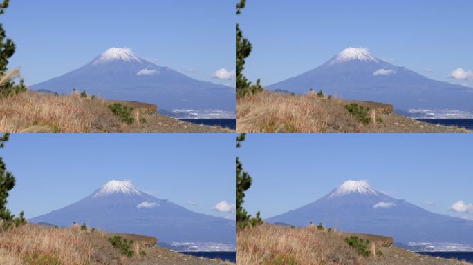A clear blue sky and Mt. Fuji seen from the seasid