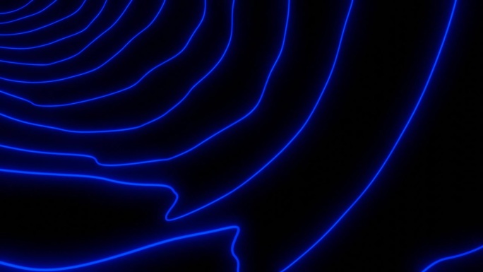 抽象波动霓虹蓝色弯曲条纹在黑色的背景。设计。荡漾的蓝色霓虹弧形线条