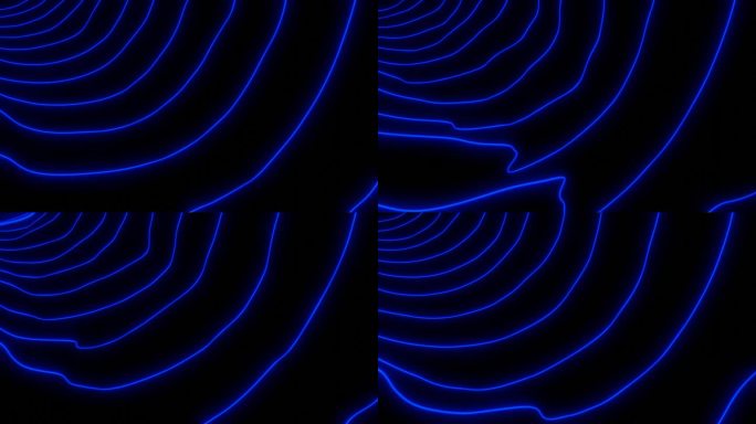 抽象波动霓虹蓝色弯曲条纹在黑色的背景。设计。荡漾的蓝色霓虹弧形线条