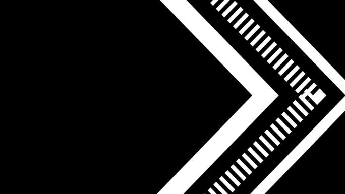 4K黑白箭头在黑色背景上移动。简单的箭头动画叠加背景在UHD。BG迹象